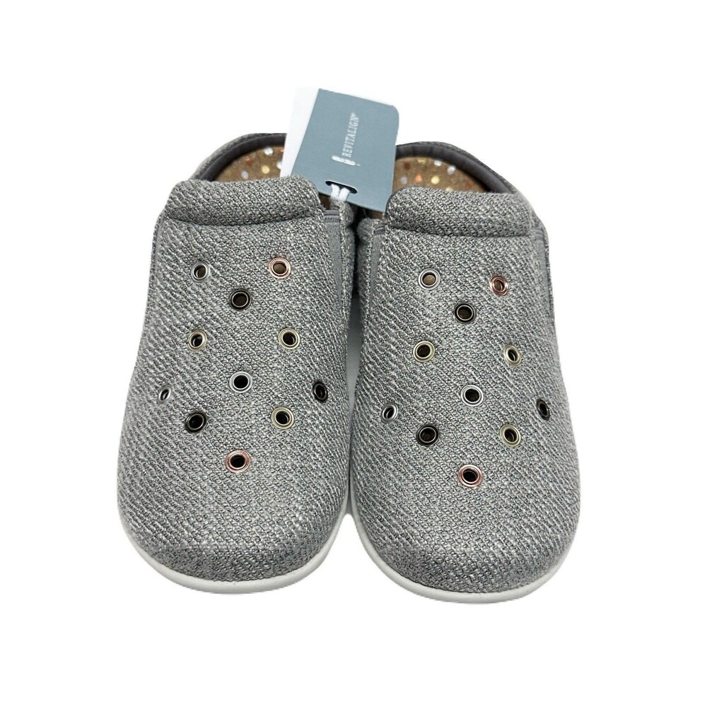 NEW Revitalign Womens Size 5.5 Destin Orthotic Studded Grey Linen Comfort Clogs - Picture 3 of 9